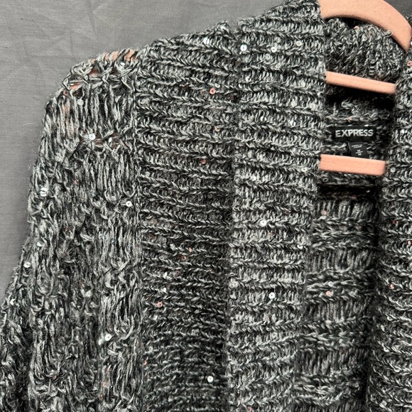 Express Mohair Wool Blend Grey Knit Sequin Cardigan - Picture 9 of 10